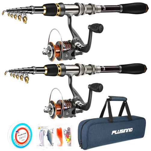 PLUSINNO Fishing Rod, Telescopic Fishing Rod and Reel Combo, Collapsible Travel Fishing Pole Rod Starter Kit, Carbon Fiber Fishing Rods and 12 +1 Bearings Stainless Steel, Fishing Gifts for Men Adults