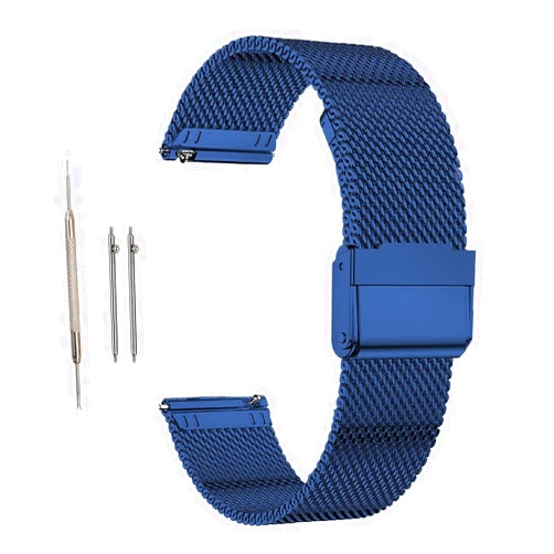 Moran Stainless Steel Mesh Watch Band 20mm Quick Release Blue Replacement Metal Strap 18mm 20mm 22mm Compatible for Samsung Galaxy Watch 6 Band Classic 43mm 47mm 40mm 44mm (Blue, 20mm)