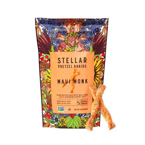 Homry Stellar Snacks Maui Monk Pretzel Braids, 12 OZ Large Bag - Vegan, Kosher, Non-GMO Rods, Twists, Sticks