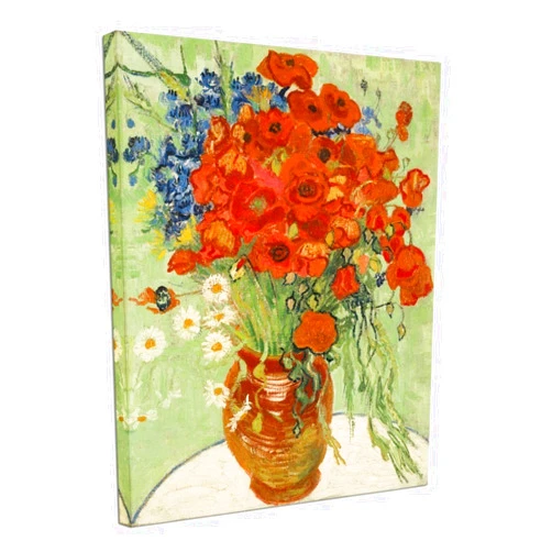 Wieco Art Abstract HD Red Poppies and Daisies Canvas Prints Wall Art of Van Gogh Famous Floral Oil Paintings Reproduction Classic Flowers Pictures Artwork on for Home Office Decorations Wall Decor