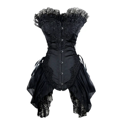 Charmian Women's Sexy Strapless Floral Embroidery Gothic Corset with Lace Skirt