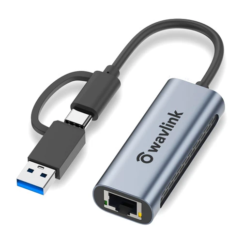 Wavlink USB C to Ethernet Adapter 2.5 Gbps, 2-in-1 USB to 2.5G Ethernet Adapter, USB-C to RJ45 Network Converter (Thunderbolt 4/3 Compatible), Aluminum Case for Windows, Mac OS, iPad OS and More.