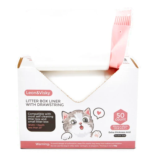 Leon&Visky Litter Box Liner With Drawstring, 50 Count, Compatible with Litter-Robot 4 and Litter-Robot 3, Heavy Duty Extra Thickness 2 mil