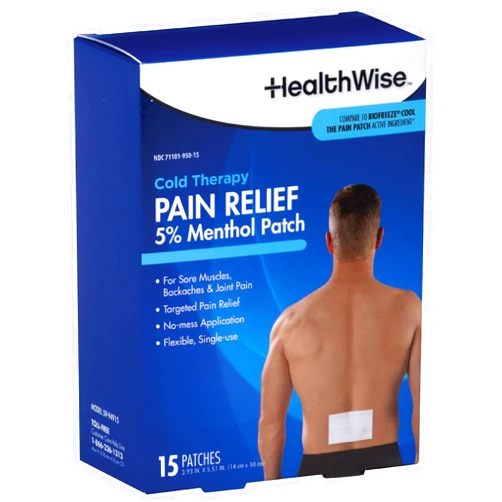 HealthWise Cold Therapy Menthol Pain Relief Patch | 5% Menthol | Back and Large Areas | 3.93” x 5.51” | 15-Count | Soothes Minor Aches and Pains | Topical Analgesic | Easy to Apply Flexible Adhesive