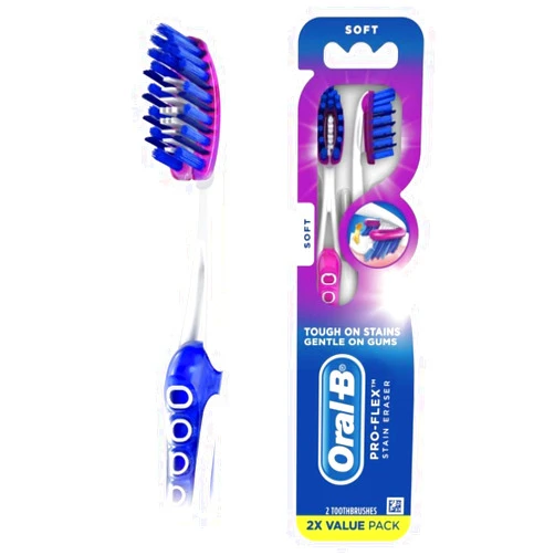 Oral-B 3D White Luxe Stain Eraser Toothbrushes, Soft, 2 Count