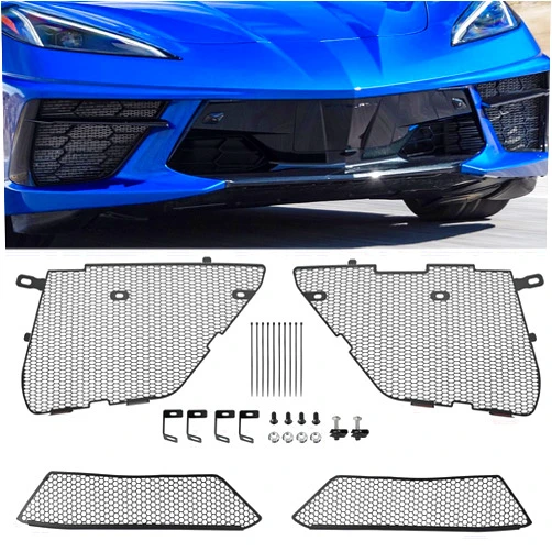 BILLFARO 4Pcs Front Outer & Inner Radiator Guard,Body Bumper OEM Style Front Outer Grill Guard Car Grille Vents Insert Mesh Set for Corvette C8 Stingray Convertible/HTC 2020-2024