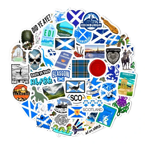 BulbaCraft 100Pcs Scotland Stickers for Water Bottle and Laptop - Heritage Party Favors & Decorations, Waterproof Vinyl Scottish Decals, Scotland Flag and Culture Stickers Laptop Decals