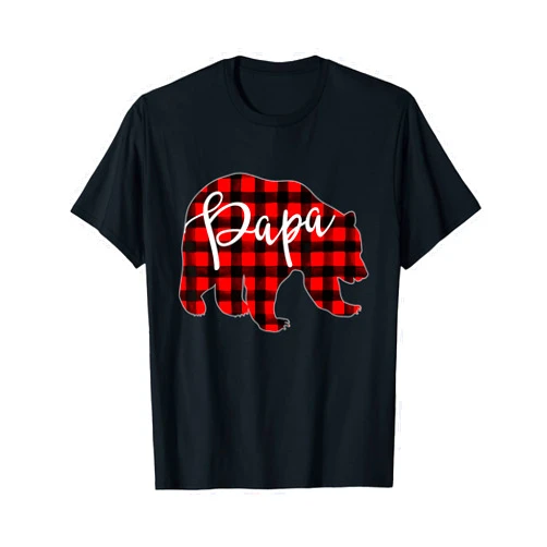 Red Plaid Matching Family Bear Christmas Buffalo PAPA BEAR | Red Plaid Matching Family Christmas Eve Buffalo T-Shirt
