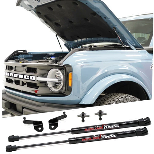 Redline Tuning 21-11040-02 Hood QuickLIFT PLUS System Compatible with Ford Bronco 2021+ (All Black Components - Bolt in System)