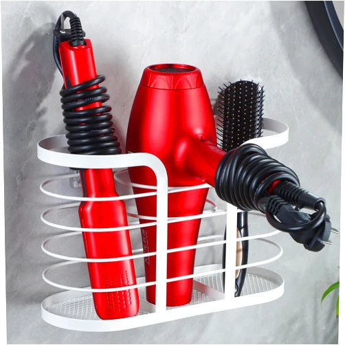 YIGII White Hair Dryer Holder - Adhesive Blow Dryer Holder/Hair Tool Organizer Bathroom Organizer Stick on Wall Mounted Multi-Functional Hair Dryer Rack for Wire Straightener, Shavers