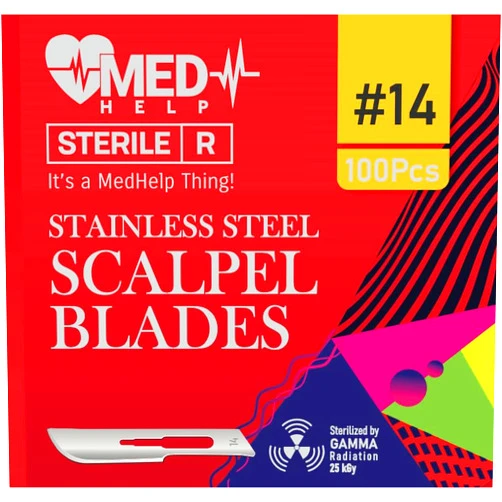 MedHelp Disposable Scalpel Blades #14 Pack of 100, Size 14 Surgical Blades, High Stainless Steel Dermaplane Blades. Individually Wrapped Scapel Blade, Sterile