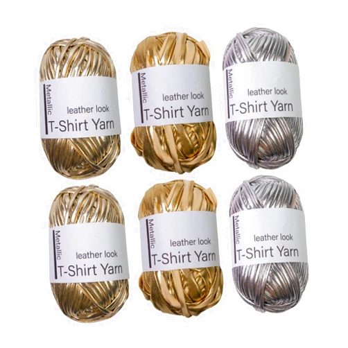KRDPMV Metallic T-Shirt Yarn for Hand Knitting and Sewing Projects Portable Crafting Supplies for Bags and Keychains, Gold Silver