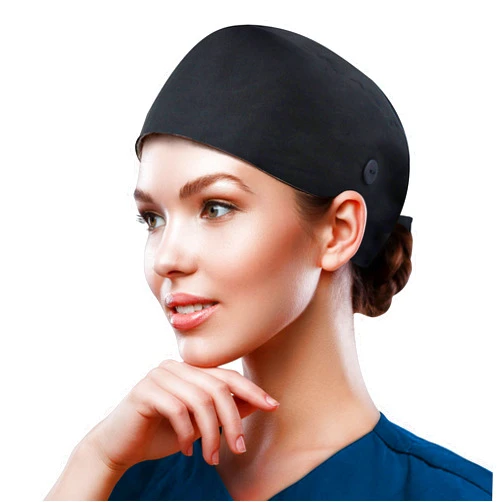 QBA Adjustable Working Cap with Button, Cotton Working Hat Sweatband, Elastic Bandage Tie Back Hats for Women & Men, One Size