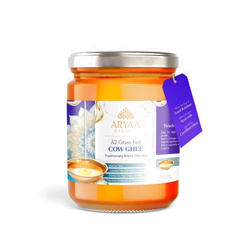 Aryaa Organic A2 Ghee | Grass-fed Cow Ghee, Bilona Method | Premium Ayurvedic Elixir | Non-GMO, Keto-Friendly, Gluten-Free, Hormone-Free | Additive Free - Elevate Your Health with Ancient Wisdom
