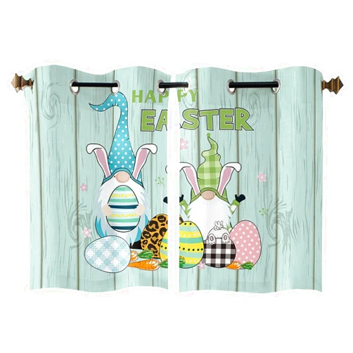 Possta Decor Easter Window Curtains 2 Panels,Egg Rabbit Gnome Drapes with Grommets,Farm Plank Carrot Flower Window Treatment for Kitchen/Living Room/Bathroom Decor