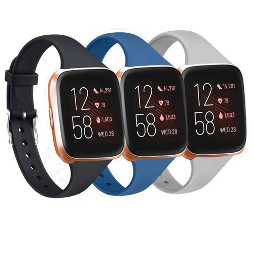 Tobfit Pack 3 Slim Bands Compatible with Fitbit Versa 2 Bands/Fitbit Versa/Fitbit Versa Lite/SE, Silicone Replacement Smartwatch Wristband for Women Men, Small, Black/Navy Blue/Gray