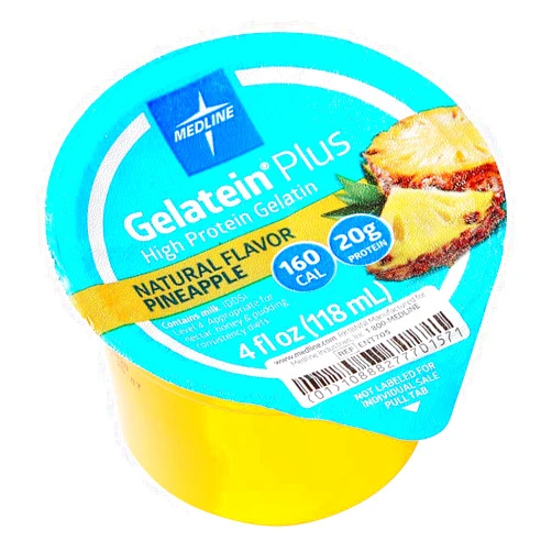 Medline Active Gelatein Plus Supplement, Easy to Serve, Protein and Calorie Enhanced, Pineapple Flavor, 4oz. Cup (Case of 36)