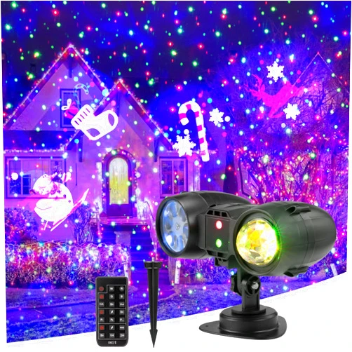 WYBENZ 3 in 1 Christmas Projector Light, Waterproof Outdoor Projector Spotlights Landscape LED Lights with Dynamic Patterns Water Ripple Red and Green Dot for Party Yard Christmas Decorations