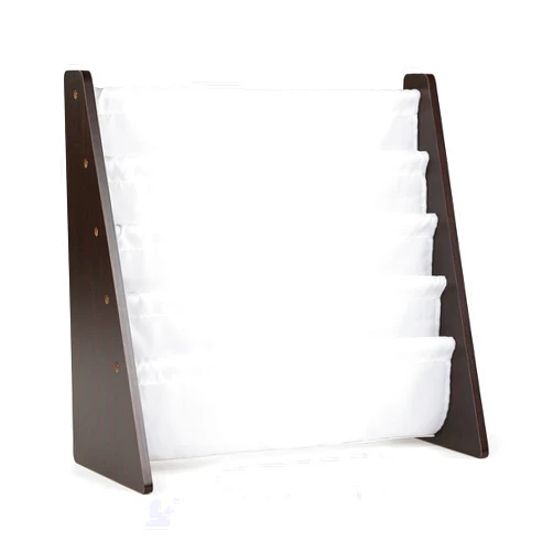 Humble Crew 4-Tier Kids Bookshelf, Espresso Wood/White - Premium Book Shelf for Kids Rooms with Four Deep Pockets - Toddler Sling Book Rack with Deep Sleeves, Nursery Bookcase Organizer