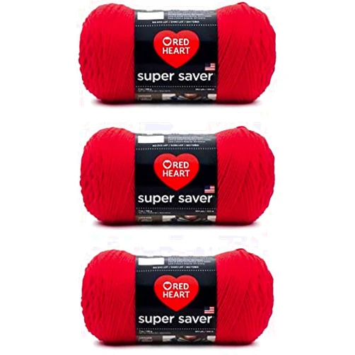 Red Heart Super Saver Hot Red Yarn - 3 Pack of 198g/7oz - Acrylic - 4 Medium (Worsted) - 364 Yards - Knitting/Crochet