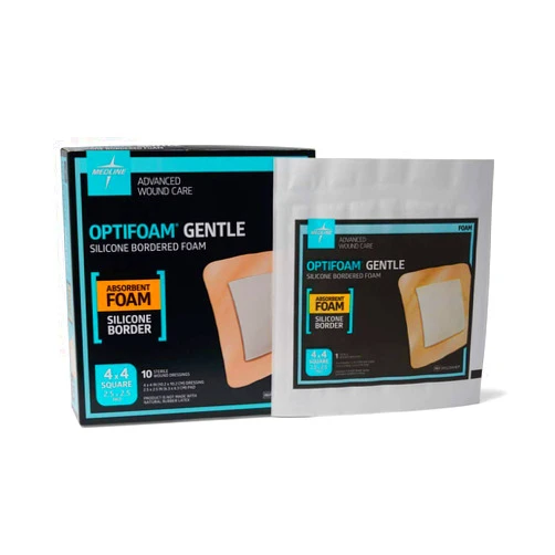 Medline Optifoam Gentle Foam Wound Dressing with Silicone Adhesive Border, 4