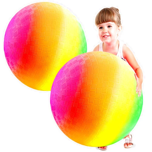Bedwina 18 Inch Rubber Playground Balls for Kids - (2-Pack) Giant Large Rainbow Inflatable Bouncy Play Ball - Big Size, Kickballs, Fun for Park, Recess, Backyard, Indoor and Outdoor Games with Hand Pump