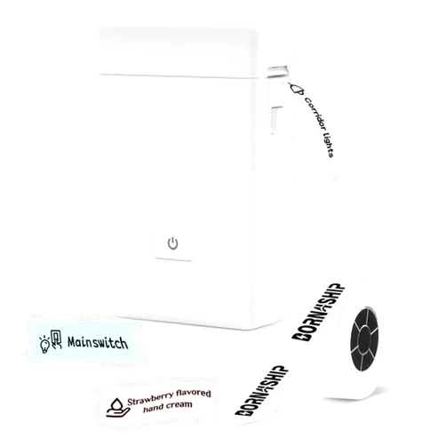 BORN4SHIP Bluetooth Label Maker Machine with Tape - HP2-S Portbale Label Printer, Wireless, Inkless & Rechargeable, Mini Label Printer with Multiple Templates for Organizing Storage Office Home, White
