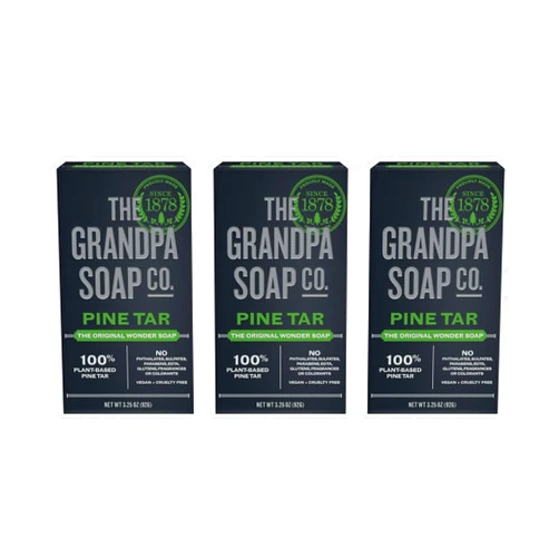 The Grandpa Soap Company Pine Tar Bar Soap for Men- Made With 100% Plant-Based Pine Tar Oil, 3 in 1 Cleanser Deodorizer and Moisturizer, Dermatologist Tested, Safe for Sensitive Skin, 3.25 Oz, 3 Pack