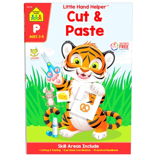 School Zone,Joan Hoffman,Jennifer Neumann,John Kurtz,Rick Grayson School Zone Cut & Paste Workbook: 32 Pages, Toddler, Preschool, Kindergarten, Learning Activities, Scissor Cutting, Stickers, Counting, Picture Puzzles, Ages 3-5 (Little Hand Helper Book Series)