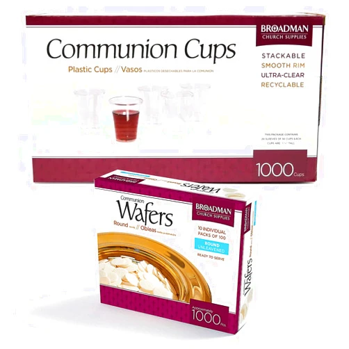 BROADMAN CHURCH SUPPLIES Plastic Communion Cup 1,000 Count and Wafer, Cross Design, 1,000 Count Value Bundle
