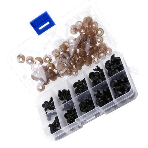 Xiuganpo Plastic Eyes, 6-12mm Plastic Safety Eyes Craft Eyes Safety Eyes Well Packed 100pcs Black with Gasket for DIY Handicraft