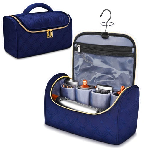 Mancro Padded Travel Case Compatible with Dyson Airwrap Complete Styler and Attachments, Portable Storage Bag with Metal Hanging Hook for Airwrap All Models, Long Barrel, Hair Curler Accessories, Blue