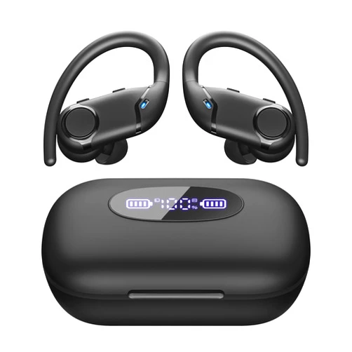 QUALYPÉ Catitru Wireless Earbuds Bluetooth Headphones 80Hrs Playback Ear Buds with Wireless Charging Case & Dual Power Display Over-Ear Stereo Bass Earphones with Earhooks for Sports/Workout/Running