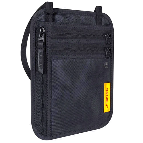 VENTURE 4TH RFID Blocking Travel Neck Wallet for Men & Women - Slim Minimalist Design Security Neck Pouch - Ideal Passport Holder to Keep Your Cash, Credit Cards, and Phone Safe When Traveling