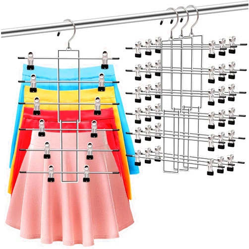 SHUKEEKA 3 Pack Pants-Hangers-Space-Saving,6 Tier-Closet-Organizers-and-Storage Skirt Hangers with Clips,Closet-Organizer-Clothes-Organization-and-Storage Jeans Scarf Hangers,College-Dorm-Room-Essentials Decor
