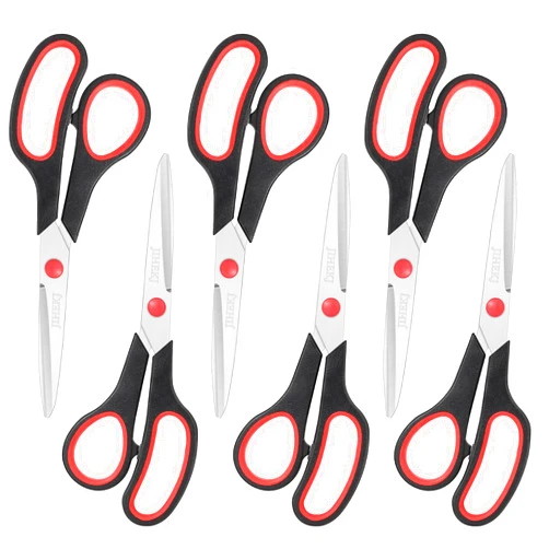 JIHEKJ Scissors Bulk black 6-Pack, All Purpose Scissors Stainless Steel Sharp Scissors for Office Home General Use Craft Supplies, High/Middle School Classroom Class Older Kids Scissor Set, Right/Left
