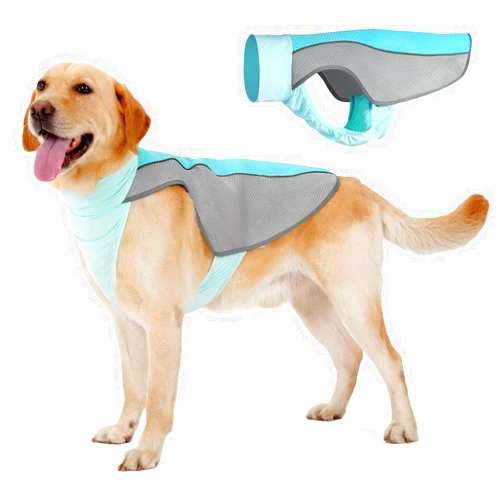 HEYWEAN Dog Cooling Vest Lightweight Dog Cooler Jacket Breathable Mesh Dog Cooling Shirts with Reflective Stripe for Beach Hiking Walking Blue Large