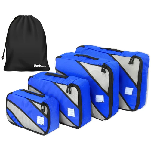 Simple Houseware 4 Set Packing Cube - Travel Organizers with Laundry Bag, Blue
