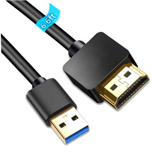 AKWOR 6.6FT USB to HDMI Adapter Cable, USB 3.0 to HDMI Male 1080P HD Monitor Display Audio Video Converter Cable Cord Supports Windows 7/8/8.1/10 and Mac os systems