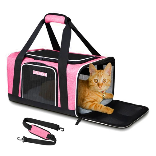 Petskd Pet Carrier 17x12x8.5 JetBlue Allegiant Airline Approved,Pet Travel Carrier Bag for Small Cats and Dogs, Soft Dog Carrier for 1-13 LBS Pets,Dog Cat Carrier with Safety Lock Zipper(Pink)
