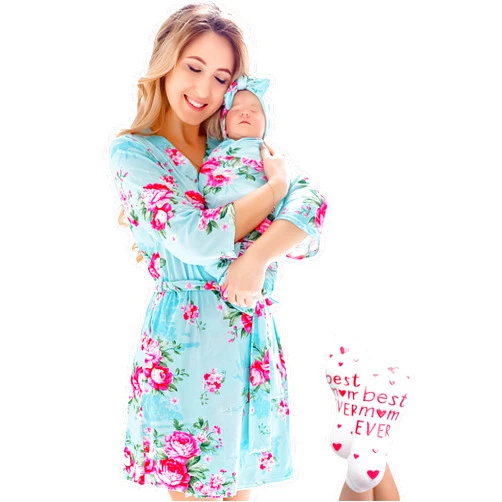 ECO BABY Made With Love ECO BABY Mommy and Me Robe and Swaddle Set | Maternity Robe and Matching Baby Set for Girl, Boy | Hospital Labor and Delivery