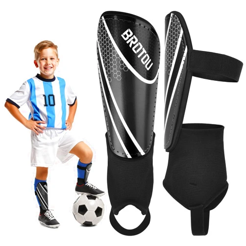 BROTOU Shin Guards Soccer Youth, Soccer Shin Guards for Kids 3-15, Light Weight Adjustable Straps Shin Pads Protection Equipment with Ankle and Leg Calf Protection