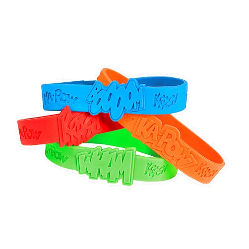 Fun Express Superhero Saying Rubber Bracelets (24 Pieces) Classroom Incentives, School Store Supplies, Party Favors