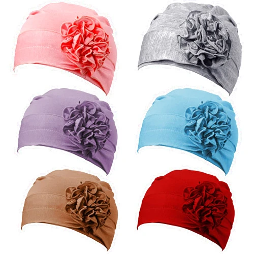 JenPen 6 Pieces Women Turban Flower Caps Chemo Headwear Cap Vintage Soft Turbans Beanies Headscarf Elastic Headwrap Hat