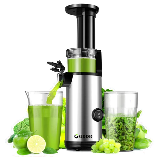 GDOR Compact Juicer Machines, Cold Press Juicer for Fruits & Vegetables, Masticating Juicer with 60NM DC Motor, Slow Juicer with Low Noise, 20 Oz Juice Cup, Easy to Clean, BPA-free,Silver