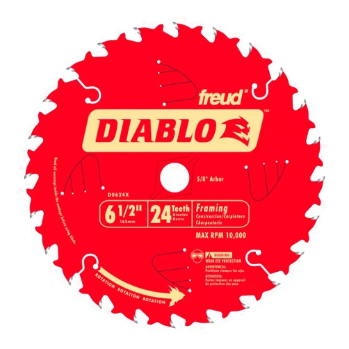 Diablo Freud D0624X Diablo 6-1/2-Inch 24-Tooth ATB Framing Saw Blade with 5/8-Inch Arbor, multi