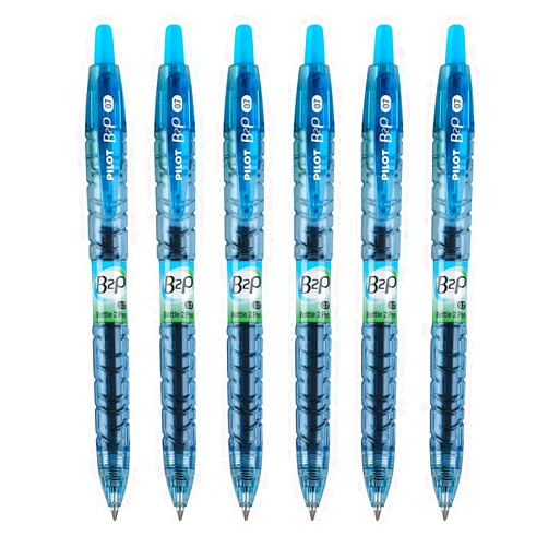 Pilot B2P - Bottle to Pen Refillable & Retractable Rolling Ball Gel Pen Made From Recycled Bottles, 0.7mm Fine Point, Turquoise Ink, 6-Pack