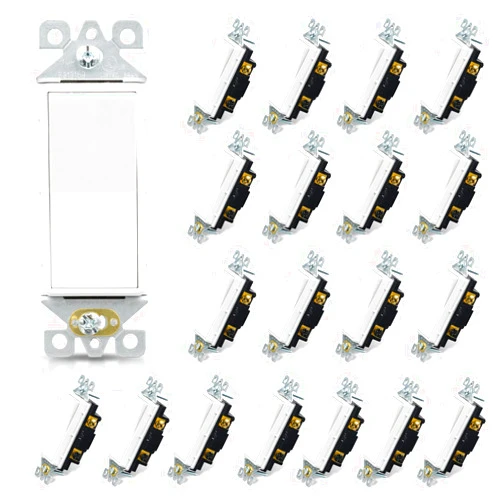 ELEGRP 3 Way Decorative Light Switch, 15Amp, 120/277 Volt, AC Decorator Rocker Paddle Wall Switch Replacement, Self-Grounding, Residential and Commercial Grade, UL Listed (20 Pack, Glossy White)