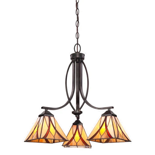 Quoizel TFAS5003VA Asheville Multicolor Stained Glass/Tiffany Downlight Chandelier, 3-Light 300 Total Watts, 22