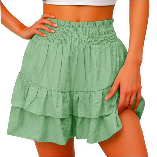Generic Womens Cute Mini Skirt High Waist 2024 Summer Beach Flowy Skirt Casual Tiered Ruffle Solid Color Short Skirt